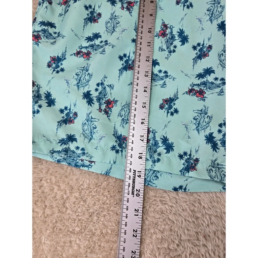 Ocean Coast Big & Tall‎ Mens 2XLT Swim Trunks Tropical Palm Hibiscus Aqua Blue